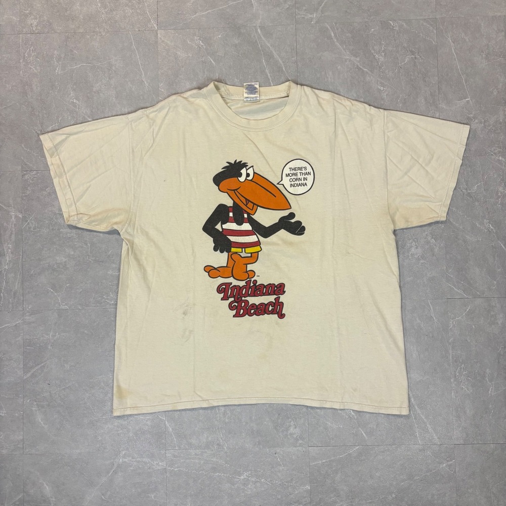 Vintage Indiana Beach T Shirt Mens XL Cream IB Crow More Than Corn In Indiana